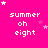 A bright pink background with white pixelated text reading 'summer oh eight' and scattered small stars in various positions across the