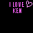 Pixelated pink text and heart symbol on black background, with two versions showing text and symbol arrangement differences.