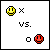 Pixel art of 16 showing a tic-tac-toe game with yellow smiley and red frowny icons, text changes, and X/O marks progressing to a win/loss conclusion
