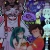 Pixelated image of two figures with one wearing a purple flower headpiece and red clothing, the other with teal hair and a white top against a multicolored background.
