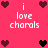 Pixelated pink background with white text 'i love charals' and heart symbols in dark red and black, arranged in a pattern