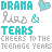A static pixel art composition featuring repeated text and heart symbols in teal, gray, and white on a light background.