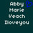 Pixelated text displays 'Abby Marie Veach Iloveyou' on dark teal background with blue heart symbol above right.