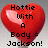 Red heart-shaped icon with pixelated black text reading 'Hottie With A Body = Jackson!' over a light gray background.