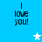 Blue background with four identical 'I love you!' text blocks and three white star icons in different positions.