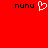 Red background with black text 'nunu' on left and right, white pixelated heart symbol between them.