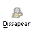 Static pixel art icon featuring a gray figure with yellow accents and the word "Dissapear" in blocky text below, on a solid light gray background.