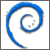 Blue spiral shape on white background with pixelated edges and small gray dots near the center.