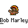 Animated contact sheet of Bob Marley-themed buddy icons showing sequential motion frames with consistent character design and text labels.