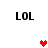 Four black 'LOL' text icons arranged in a with two red and two pink pixelated heart icons in the center positions