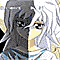 Pixelated anime-style character portraits with text labels on blue and gray backgrounds, showing three distinct poses.