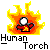 Pixelated icon shows a red and black object engulfed in orange and yellow flames with 'Human Torch' text below.