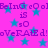 Animated icon with repeating text and star patterns on a bright pink background.