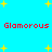 Pixelated blue background with yellow stars and red text reading "Glamorous" repeated four times.