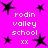 Bright pink background with black star shapes and repeated white text reading 'robin valley school xx' in pixelated font.