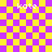 Yellow and purple checkered background with four instances of the text 'kate' in white pixelated font and two -like shapes in light brown