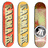 Three vertical cartoon hot dogs with pixelated textures, each in a different colored bun and topped with condiments, displayed side-by-side on white background.