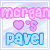 Pixelated cartoon couple kissing, with text overlays including 'morgan pavel', 'I love you baby', and heart symbols on a light background.