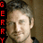 six pixelated images showing a person with short brown hair and light stubble, each with vertical text reading 'GERRY' in different colors