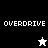 Pixelated 'OVERDRIVE' text appears on black, white, and gray backgrounds with a star icon changing from white to black.
