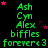 Green text listing names and phrases on black background with pink stars, arranged in repeating pattern with visible gray rectangle in bottom-right corner