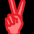 Six pixelated hands in red, orange, yellow, green, blue, and purple display peace signs against a black background.