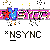 Animated contact sheet of NSYNC-themed buddy icons showing sequential frame changes with pixelated text and character sprites on gray background.