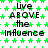 A contact sheet of 8 animated frames showing a repeating text-based icon with green star patterns and black text on white background, arranged in a 3x3 grid with one gray placeholder.