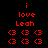 Red pixelated text and symbols on black background, with 'i love Leah' above three of heart icons