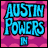 A 3x3 contact sheet of animated frames from an Austin Powers-themed AIM buddy icon featuring text and character images on a pink patterned background.