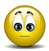 Yellow cartoon face with blue eyes and black eyebrows shifts expression across four showing different eye positions
