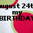 Pixelated birthday-themed icon with red watermelon slices on a light background, displaying text about an August 24th birthday party.
