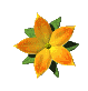 nine pixelated flower icons with orange petals and green leaves, showing variations in petal color and leaf arrangement across different frames