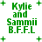 Green pixelated text "Kylie and Sammii B.F.F.L" surrounded by green plus signs on white background, with animation variations in plus sign placement and text clarity.