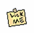 Pixelated static icon of a yellowish rectangular sign with black text and a small figure on top, set against white background.