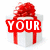 Four white gift boxes with red ribbons and bows, each displaying a different colored text block: red 'YOUR', blue 'PRESENT', green 'IS', pink 'ME'.