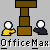 Pixelated animation of two figures interacting with brown structures, text "OfficeMax" repeated below each frame.