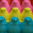 Pixelated image of three pink, yellow, and blue marshmallow peeps with yellow text on a bright blue background reading "These are my PEEPS!!".