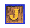 Six views of a wooden block with a letter J, showing different colored borders and letter colors across static and animated states.