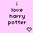 Pixelated text 'i love harry potter' on pink background with heart symbol, showing animation changes in heart color and text size across frames.