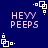 Pixelated text 'HEW PEEPS' in light purple on dark blue background with white square-dot patterns, animated as static repeated copies.