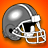 Pixelated football helmet with silver shell, white face mask, and black eye opening on orange background.