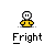 A pixelated character in a yellow shirt appears in multiple states: static, with a horizontal line, and within oval shapes containing brown and gray elements, all labeled "Fright".