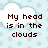 Pixelated text in clouds on light blue background with white polka dots, showing three phrases