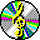 Four circular icons arranged in a , each featuring a yellow treble clef on a silver CD-like background with rainbow-colored reflections