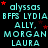 A static digital image displays repeated text in cyan and red on a black background, with a gray rectangle in the bottom-right corner.