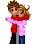 Pixelated icon of two figures embracing, one in red jacket and black pants, the other in pink top and blue jeans against gray background.