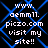 Pixelated text on black background with blue diamond pattern, displaying website URL and site visit prompt