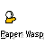 A static pixel art icon shows a yellow hand holding a white sphere with black dots, positioned above repeated text reading "Paper Wasp" in blocky font.