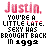 A 4x3 contact sheet of animated frames showing a pixelated text-based buddy icon with red and black text on white background, displaying the phrase "Justin, YOU'RE A LITTLE LATE. SEXY HAS BROUGHT BACK IN 1992" with alternating color emphasis between frames.